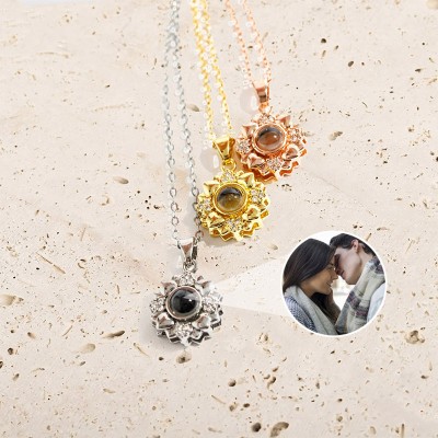 Personalized Sunflower Photo Necklace Valentine's Day Christmas Gift for Girlfriend