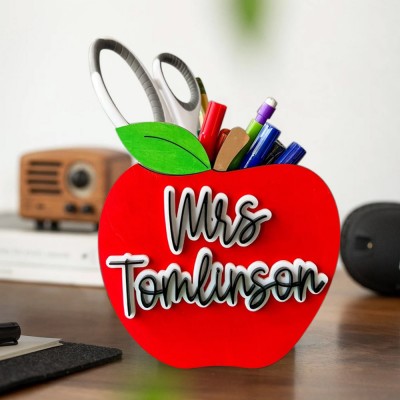 Custom Teacher Apple Pencil Holder Desk Organizer Gift for Teacher