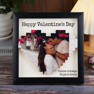 Love Is You And Me Custom Heart Building Photo Block Puzzle with Frame Gift Ideas for Valentine's Day Anniversary