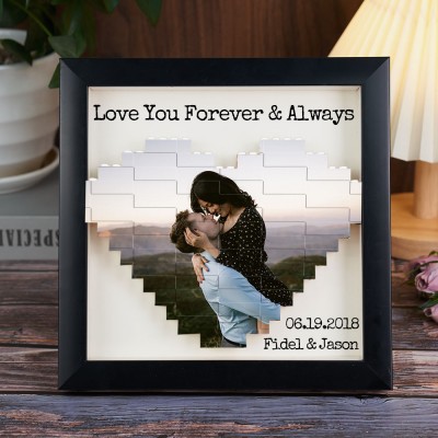 Valentine's Day Gifts Personalized Heart Photo Block Building Brick Puzzle with Frame Engagement Gifts Wedding Anniversary Gift