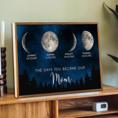 The Days You Became Our Mom Personalized Moon Phase Print Frame with Kids Names Gifts for Mom Mother's Day Gift
