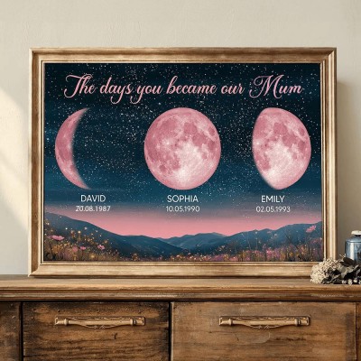 The Days You Became Our Mom Personalized Moon Phase Print Frame with Kids Names Gifts for Mom Mother's Day Gift