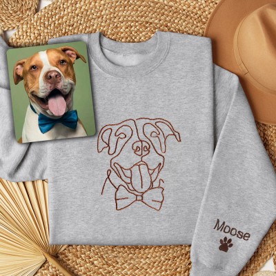 Personalized Dog Photo Outline Embroidered Sweatshirt Hoodie Cute Gifts for Pet Lovers