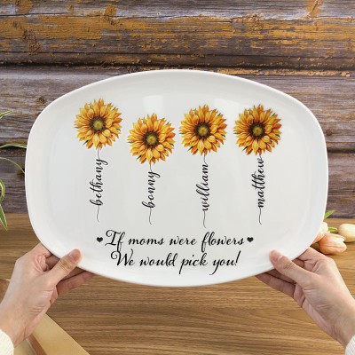 Personalized Sunflower Platter with Engraved Names Gift for Mom Wife Grandma Love Gift for Her