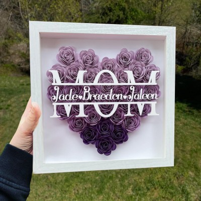 Personalized Mom Heart Flower Shadow Box Gift Ideas for Grandma Mother's Day Gift 