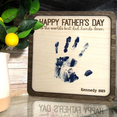 Personalized Father's Day DIY Handprint Wood Sign Gift Idea for Dad