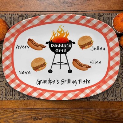 Personalized Burger Hot Dog Grandpa's Grilling Plate Custom Barbecue Platter For Dad, Grandpa Father's Day Gifts