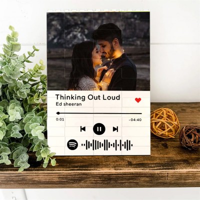 Custom Music Song Building Block Puzzle Photo Brick with Spotify Code For Valentine's Day Anniversary Gift Ideas