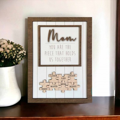 Personalized Mom You Are The Piece That Holds Us Together Wood Puzzle Sign Gifts for Mom Grandma Mother's Day Gift Ideas