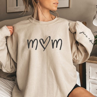 Custom Sweatshirt for Mom with Names On Sleeve Heartful Gift For Grandma Mom Mother's Day Gifts