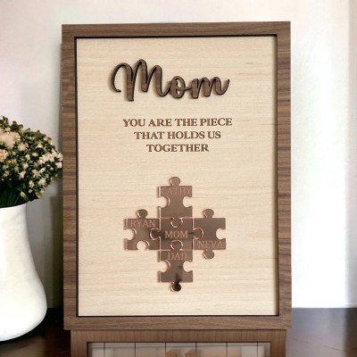 Personalized Mom Wooden Puzzle Pieces Sign Gift Ideas for Mom Grandma Mother's Day Gifts