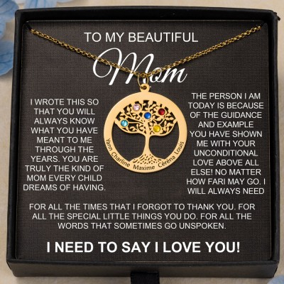 To My Mom Family Tree Name Necklace with Birthstone Design Gift Ideas for Mom Grandma Birthday Gifts