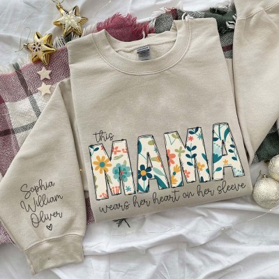 Custom Mama Sweatshirt Hoodie With Kids Names On Her Sleeve Mother's Day Gift Ideas