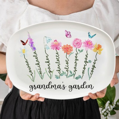 Personalized Mom's Garden Birth Flower Platter With Kids Names Gift For Mom Grandma Mother's Day Gift