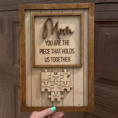Personalized Mom Wooden Family Puzzle Sign Gift Ideas for Mom Grandma Mother's Day Gifts