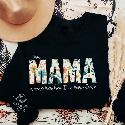 Personalized Mama Sweatshirt Hoodie With Kids Names On Her Sleeve Gift Ideas For Mom Grandma