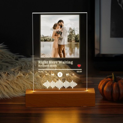 Personalized Music Song Photo Night Light Plaque with Stand For Valentine's Day Anniversary Gift Ideas