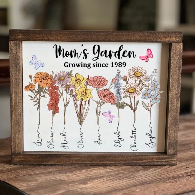 Personalized Grandma's Garden Birth Flower Wooden Frame Grateful Gift Ideas for Mom Grandma Mother's Day Gifts
