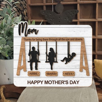 Personalized Wooden Swing Set Sign with Kids Names Family Gifts for Mom Grandma Mother's Day Gift Ideas