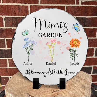 Personalized Grandma's Garden Birth Flower Plaque with Grandkids Names Family Keepsake Gifts for Grandma Mom Christmas Gifts