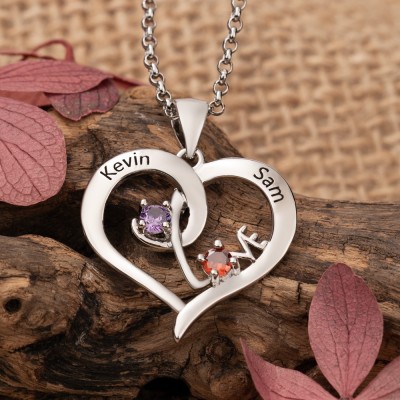 To My Wife Heart Name Necklace with Birthstone Designs Gifts for Her Anniversary Gifts Christmas Gift Ideas