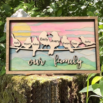 Personalized Our Family Bird Wood Sign with Kids Names Family Gift Unique Gift for Mom Grandma Anniversary Gift