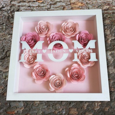 Gift Ideas for Mom Personalized Paper Flower Shadow Box for Grandma Gift for Her