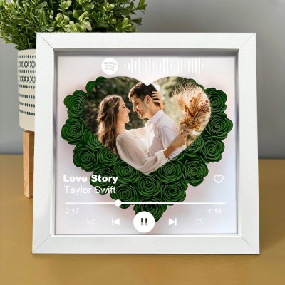 Personalized Heart Shaped Spotify Music Flower Shadow Box Valentine's Day Gift Ideas for Couple Anniversary Gifts