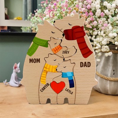 Personalized Engraved Family Scarf Bear Name Wooden Puzzle Love Gifts Mother's Day Gift Ideas