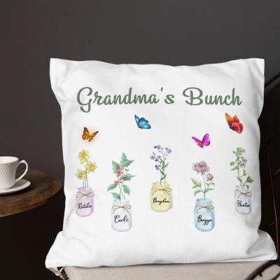 Custom Pillow with Birth Month Flower Print Family Keepsake Gift Ideas for Grandma Mom