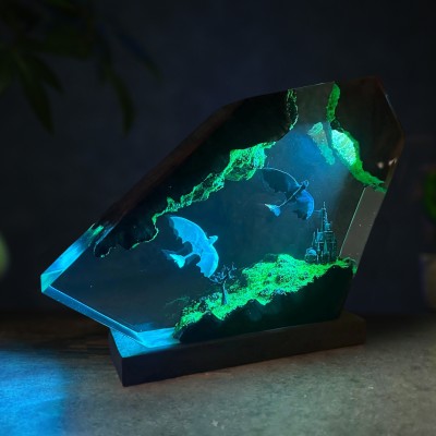 Handmade Dragon Couple Resin Wood Lamp Birthday Gift for Him Gifts for Couple Christmas Gift