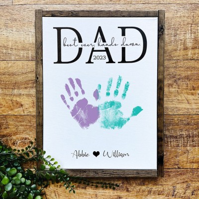 Personalized Best Dad Ever DIY Handprint Wood Sign Keepsake Gift for Dad Father's Day Gifts