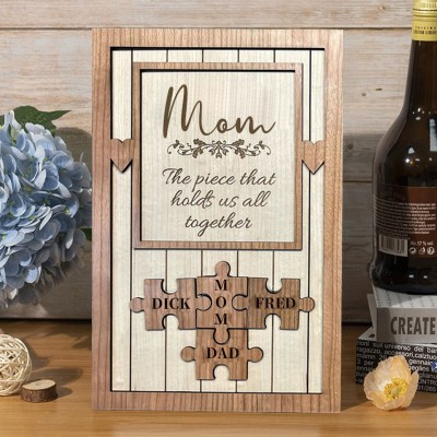 Custom Meaningful Family Sign With Puzzle Pieces Mother's Day Gift Love Gift For Mom Grandma