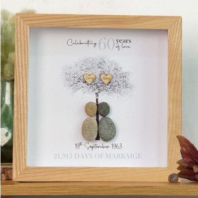 Custom 60th Wedding Anniversary Pebble Art Frame Love Gift Ideas for Wife Anniversary Gifts Christmas Gifts