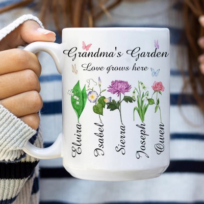 Grandma's Garden Birth Flower Mug Personalized Flowers Gift For Mom Grandma Christmas Gift Mother's Day Gift