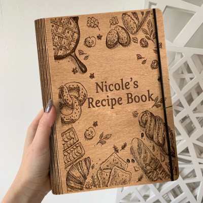 Personalized Mom's Wooden Recipe Book Binder Custom Journal Cookbook Notebook Christmas Gifts for Mom Grandma