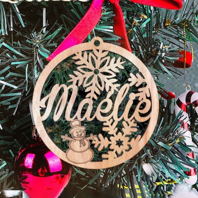 Personalized Wooden Name Snowflakes Christmas Tree Ornament