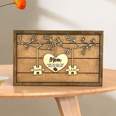 Hanging Puzzle Piece Frame Personalized Puzzle Sign File You're The Piece That Holds Us Together Gift for Grandma Mom New Mom Gift 