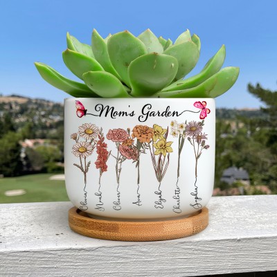 Custom Grandma's Garden Birth Flower Outdoor Succulent Plant Pot Gift for Mom Grandma Mother's Day Gift Ideas