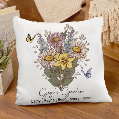 Custom Nana's Garden Birth Flower Bouquet Pillow Unique Warm Gift For Mom Grandma Mother's Day Gift Ideas