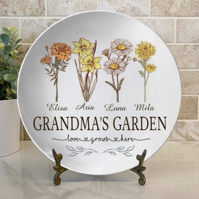 Personalized Mama's Garden Birth Flower Platter with Kids Names Family Gift Meaningful Gifts for Mama Grandma
