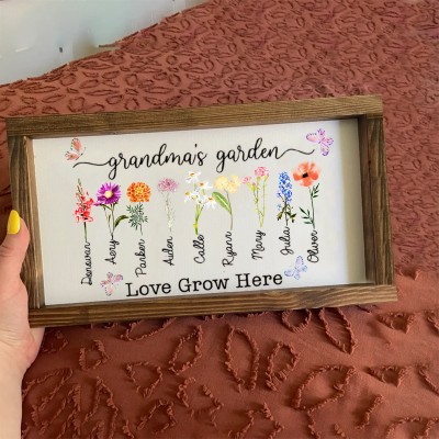 Personalized Mother's Day Birth Month Flower Family Sign Keepsake Gift for Grandma 
