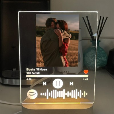 Custom Acrylic Music Song Photo Light Plaque with Wood Stand Wedding Anniversary Gifts Valentine's Day Gift Ideas