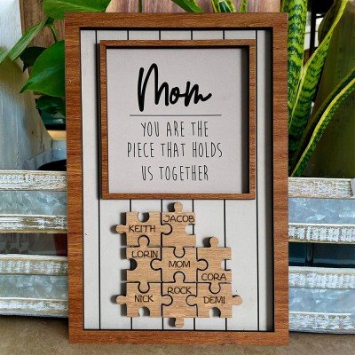 Custom Puzzle Pieces Name Sign Mom The Piece That Holds Us Together Name Heartful Mother's Day Gift For Mom Grandma