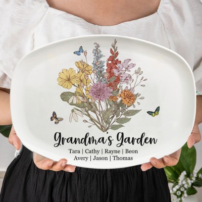 Custom Nana's Garden Birth Flower Bouquet Plate Gifts For Mom Grandma Mother's Day Gift Ideas