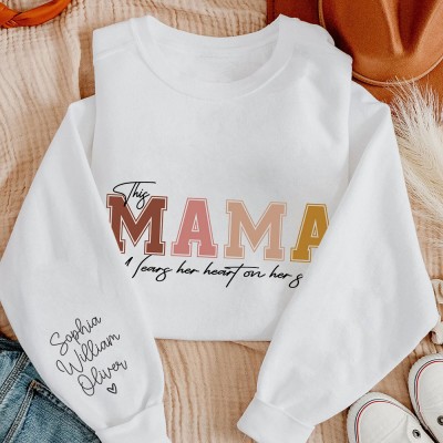 Personalized Grandma Color Printing Sweatshirt Hoodie With Grandkids Names On Her Sleeve Gift Ideas For Mom Grandma