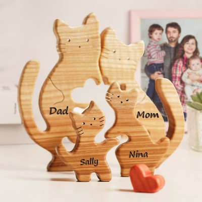 Personalized Warm Cat Wooden Family Puzzle Family Home Decor Gift for Parents Christmas Gifts