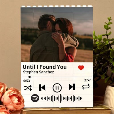 Personalized Photo Block Puzzle with Spotify Song Valentine's Day Gift Ideas for Soulmate Anniversary Gifts