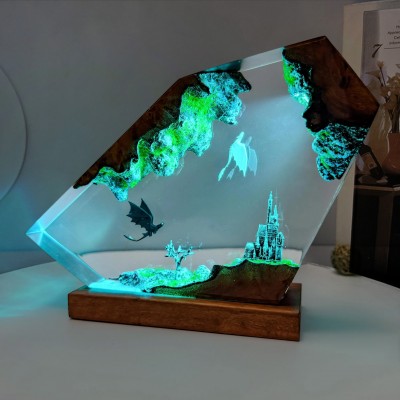 Handmade Dragon Couple Resin Wood Lamp Birthday Gift for Him Gifts for Couple Christmas Gift