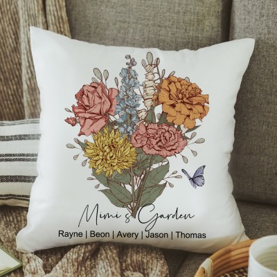 Personalized Family Garden Birth Flower Bouquet Pillow Unique Keepsake Gifts For Mom Grandma Mother's Day Gift Ideas